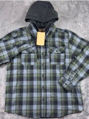 Lucky Brand Workwear XL Hooded Flannel Plaid Shirt